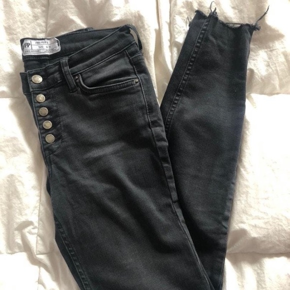Free People Black Skinny Jeans Fringe ankle 25 - Picture 2 of 4